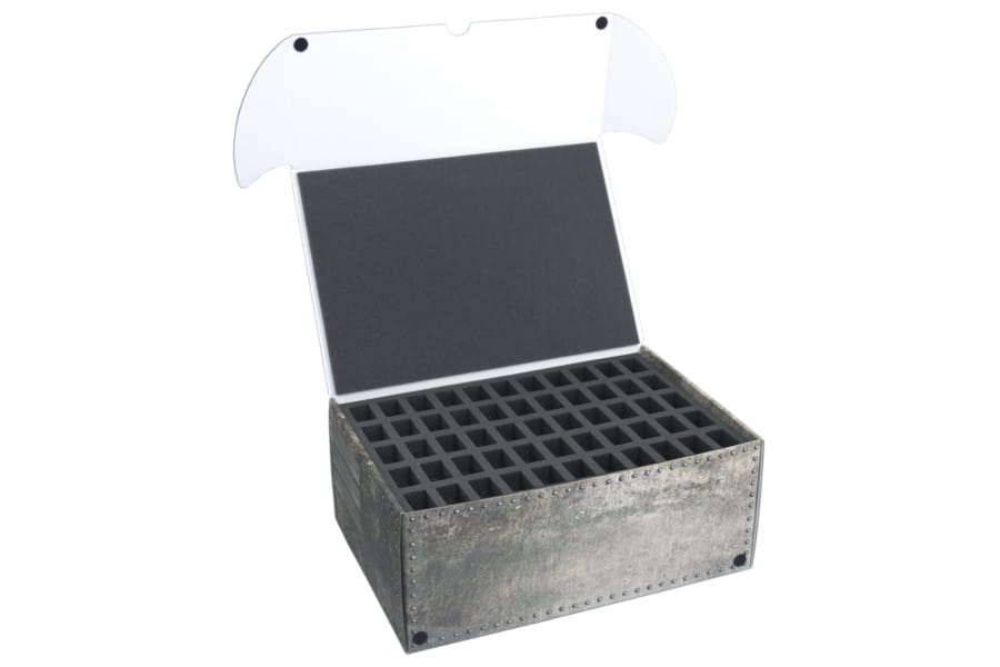 Combi BOX with 100mm deep raster foam tray and foam tray for 55 small miniatures on 25mm bases 1