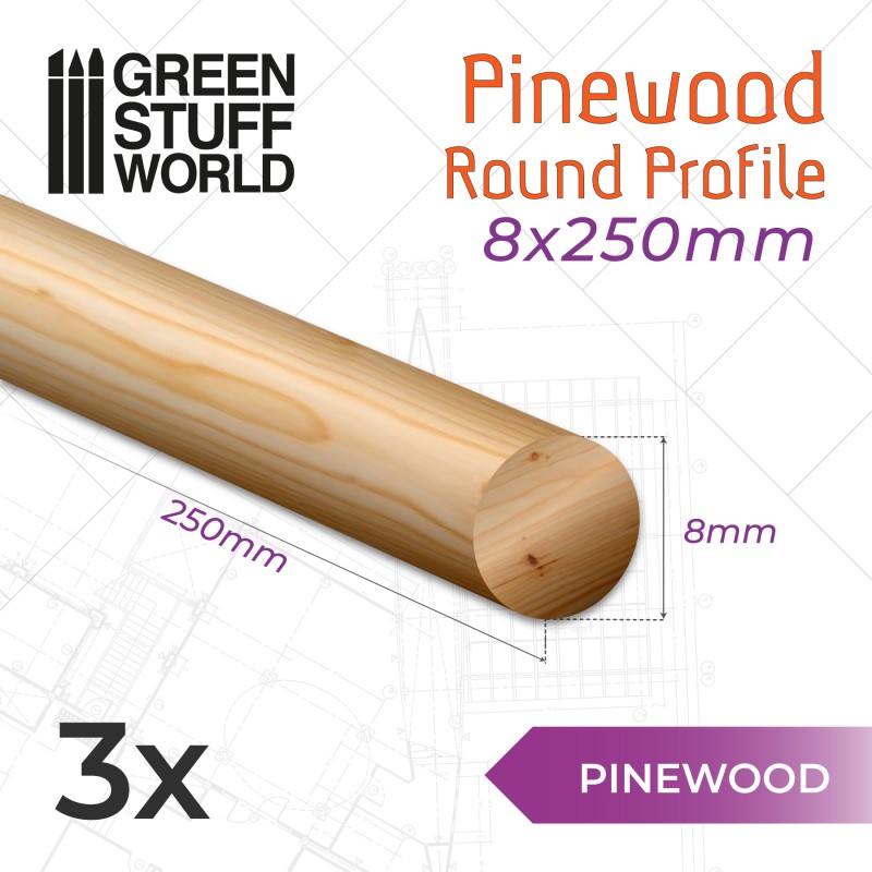 Pinewood round rod 8x250mm 1