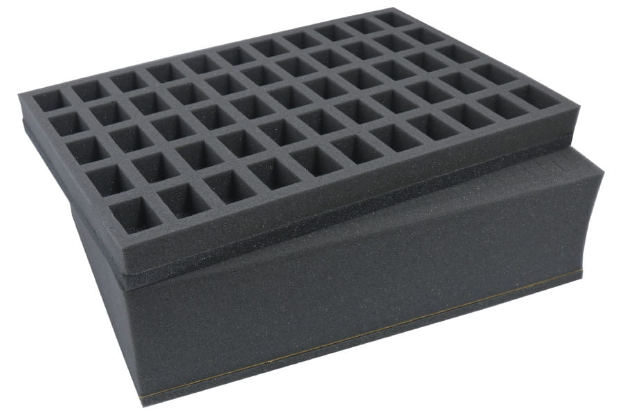 Combi BOX with 100mm deep raster foam tray and foam tray for 55 small miniatures on 25mm bases 2